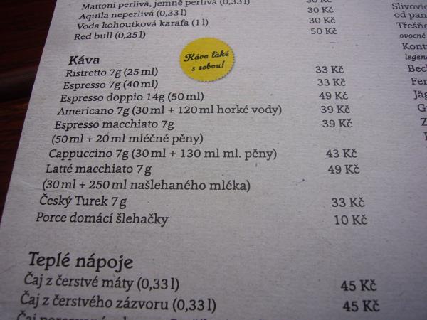 Nabídka kávových nápojů